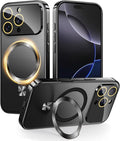 TOBOVON Magnetic for iPhone 16 Pro Case with Ring Stand, Fits MagSafe, with Built-in Camera Lens Protector, Slim Electroplated Shockproof Phone Cover, Black