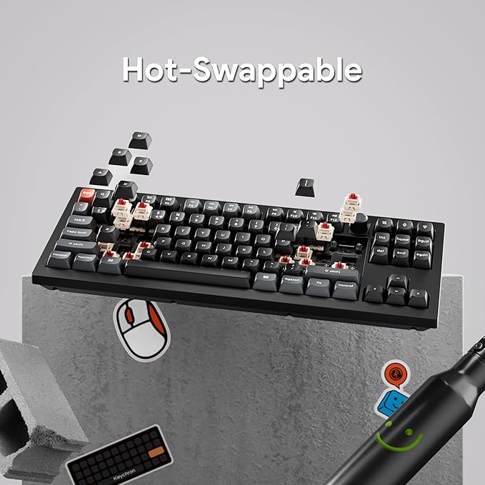 Keychron V3 Ultra TKL Mechanical Keyboard Wireless, ZMK Custom 8K Polling Rate, 2.4 GHz/Bluetooth/Wired with RGB Backlit, Pre-Lubed Silk POM Red Switch Hot-Swappable for Mac Windows Linux