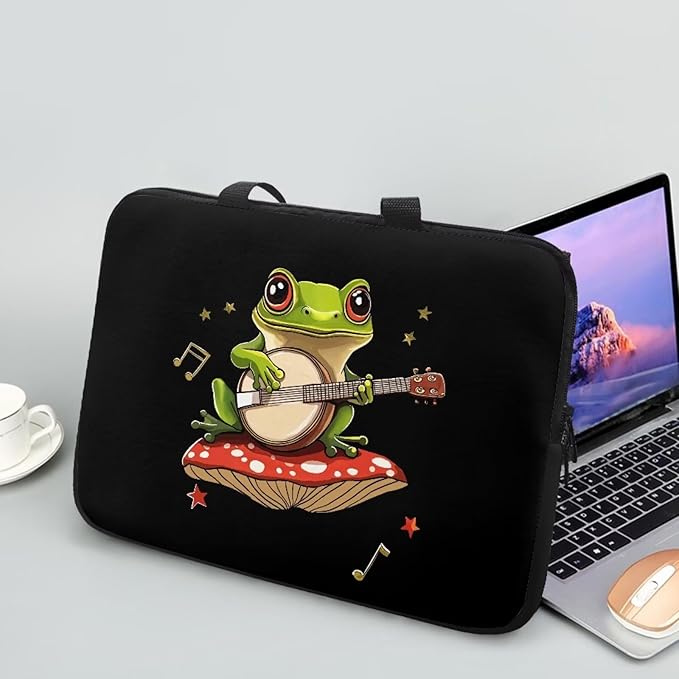 17 Inch Mushroom Frog Laptop Sleeve, Protective Tablet Case with Handle, Water Resistant Zipper Computer Carrying Bag Notebook Cover Messenger Briefcase for Travel/Business/School