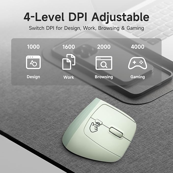 SANWA Wireless Ergonomic Mouse for Large Hands, Silent Click Vertical Mice with Removable Wrist Rest, 1000-4000 DPI, 3-Device (2.4G + 2 Bluetooth 5.4), Compatible with Mac, Windows, Laptop, PC, Green