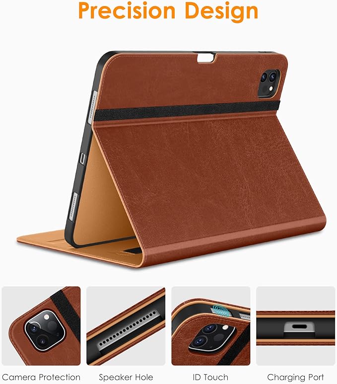 DTTO for iPad Pro 12.9 6th / 5th / 4th / 3rd Generation Case 2022/2021/2020/2018, Premium Leather Folio Stand Cover with Built-in Apple Pencil Holder -Auto Wake/Sleep and Multi Viewing Angles,Brown