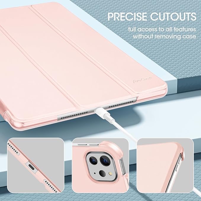 ProCase Smart Case for iPad Pro 11 Inch M5 2025/M4 2024 (Model: A3357/A3358/A3359/A2836/A2837/A3006), Slim Folio Stand Hard Back Shell Protective Tablet Cover for iPad Pro 11" 6th/5th Gen -Lightpink