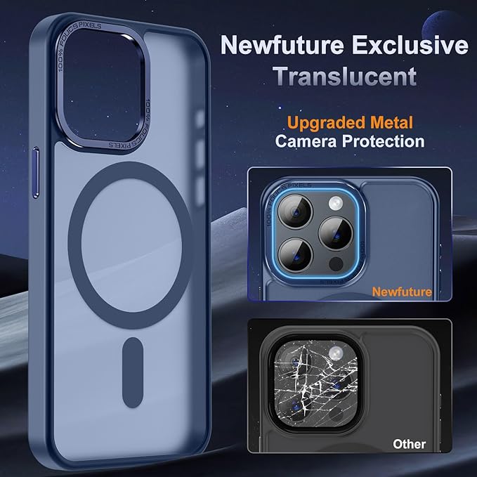 Newfuture Upgraded Magnetic for iPhone 15 Pro Max Case [Compatible with Magsafe] [Mil-Grade Protection], Pocket-Friendly, Slim Translucent Phone Case Cover for iPhone 15 Pro Max 6.7", Navy Blue