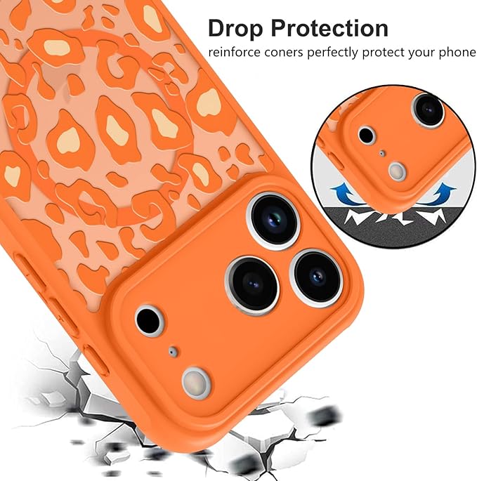 KANGHAR Case Compatible with iPhone 17 Pro Max Orange Leopard Printed Pattern [Compatible with Magsafe] Cute Cheetah Protective Magnetic Case for Girls Women 6.9"