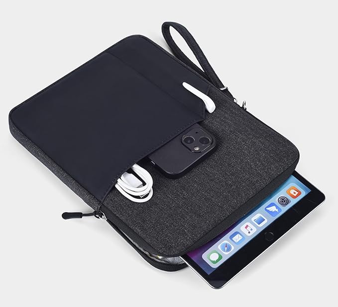 CAAORDKSO 7-8 Inch Tablet Sleeve Bag, Waterproof iPad Pouch Cover Case for iPad mini (A17 Pro) 8.3" 2024, iPad mini 6/5/4/3/2/1, Samsung Galaxy Tab S2 8.0, Galaxy Tab A 8.0, ZenPad Z8s 7.9, Black - A