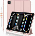 iMieet Case for iPad Pro 11 Inch (M5) 2025 /(M4) 2024 5th Gen, Trifold Stand Smart Cover with Pencil Holder and Soft TPU Back, Auto Wake/Sleep (Rose Pink)