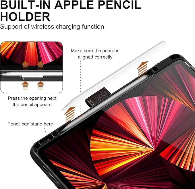 Genuine Leather Case for iPad Pro 12.9 inch 6th/5th/4th/3rd Generation 2022/2021/2020/2018 | with Pencil Holder and Adjustable Stand, Magnetic Closure, Auto Wake/Sleep Cover | Dark Brown