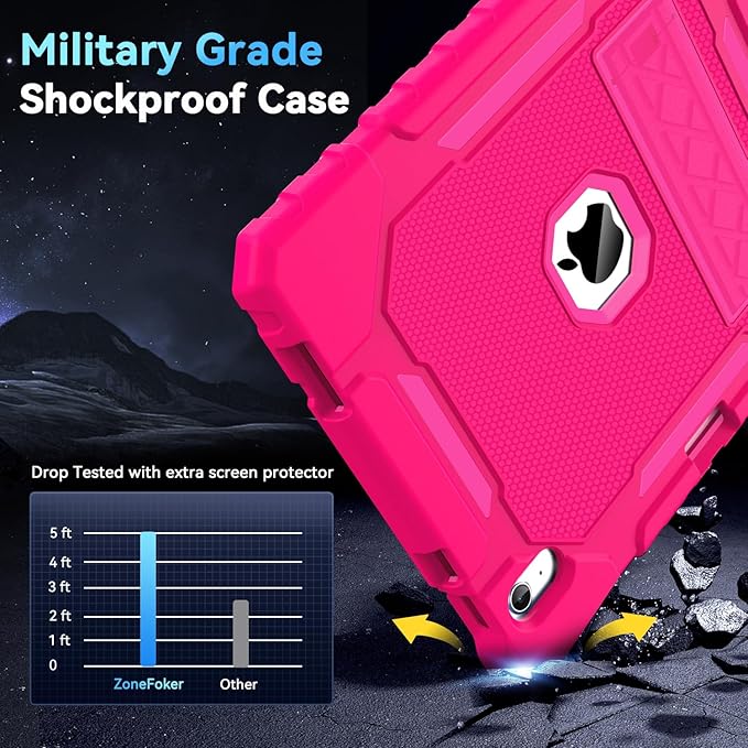 Grifobes for iPad A16 Case 11th Generation 11 inch 2025 / iPad 10th Generation Case 10.9 inch 2022, Heavy Duty Military Grade Shockproof Cover with Pencil Holder for i Pad 11/10 Gen (Hot Pink)
