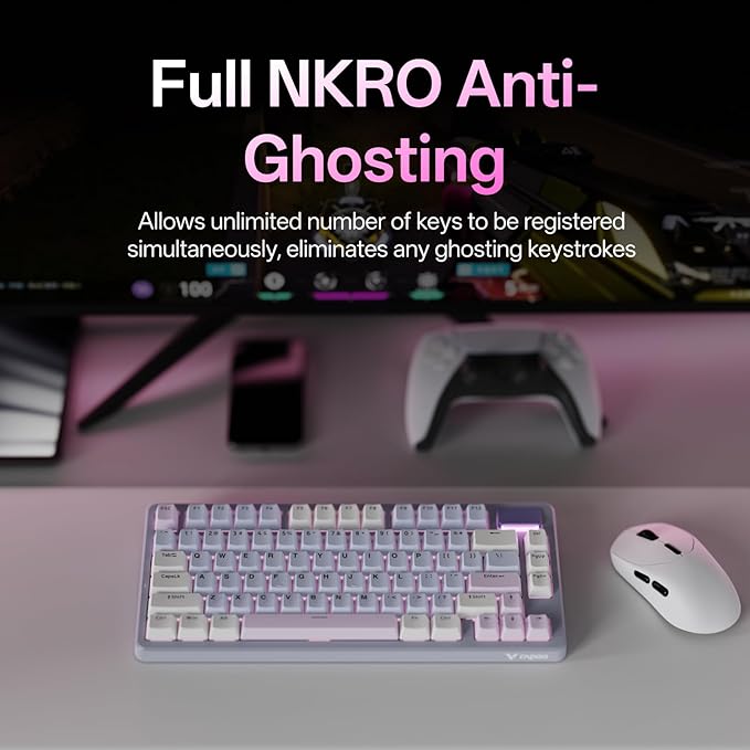 Rapoo V700DIY-75 Wireless Mechanical Keyboard, BT5.0 + 2.4GHz, Hot Swappable Custom Gaming Keyboard, Speed Silver Linear Switch, 16.8M Per-Key RGB, Gasket Mount, Creamy Sound, Full NKRO Anti-Ghosting