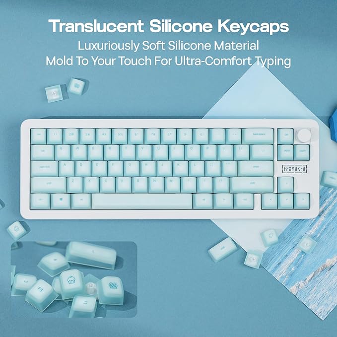 EPOMAKER AegisSil Keycap Set, Silicone Material, Cherry Profile, 113 Keys, 65%/75%/96%/Full Size, Custom Keyboard Keycaps Set for Cherry MX, Kailh, Outemu, Gateron Mechanical Gaming Keyboard (Blue)