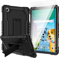 Case for for AT&T Amigo Jr. Tab 8 inch Tablet 9136K - with 2PCS Screen Protector,[Built-in Kickstand] Anti Slip Kids Friendly Shockproof Silicone Protective Cover (Black+2 PCS Glass)