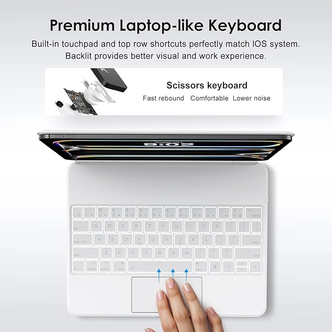 runelk Keyboard Case for iPad Pro 13-inch (M4 2024 / M5 2025), Magic-Style Magnetic Keyboard Case with Multi-Touch Trackpad, Floating Cantilever Stand Compatible with iPad Pro 13 - White