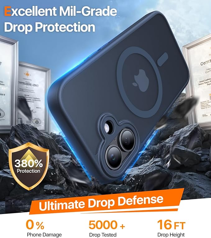 Magnetic for iPhone 17 Case,[Anti-Slip][Compatible with MagSafe][Military Grade Drop Protection] Shockproof Protective Translucent Matte Phone Case for iPhone 17 Case,Midnight Blue