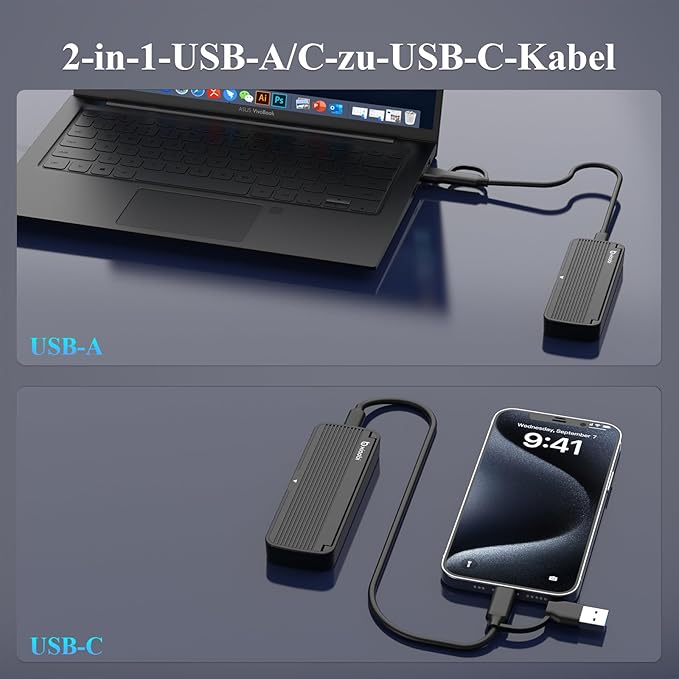 NVMe Enclosure, Tool-Free Installation, USB 3.2 Gen 2 (10 Gbps) to M.2 NVME M-Key/(B+M) Key PCIe SSD Adapter Support UASP and Trim, for SSDs 2230/2242 /2260/2280 (Black)