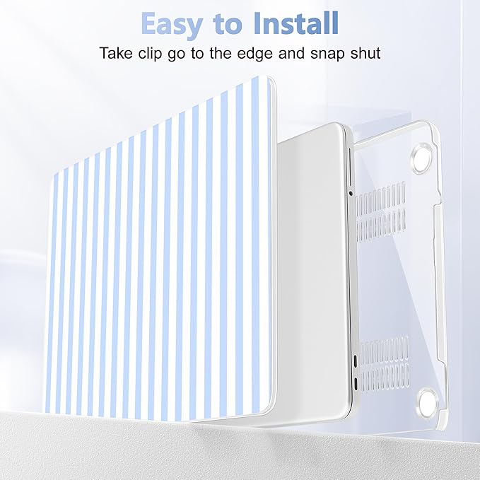 Case for 2026 MacBook Neo 13-inch Laptop with Liquid Retina Display, Release Model A3404, Sturdy Plastic Hard Shell Case + Keyboard Cover + Trackpad Film + Dust Plug, Blue & White Stripes