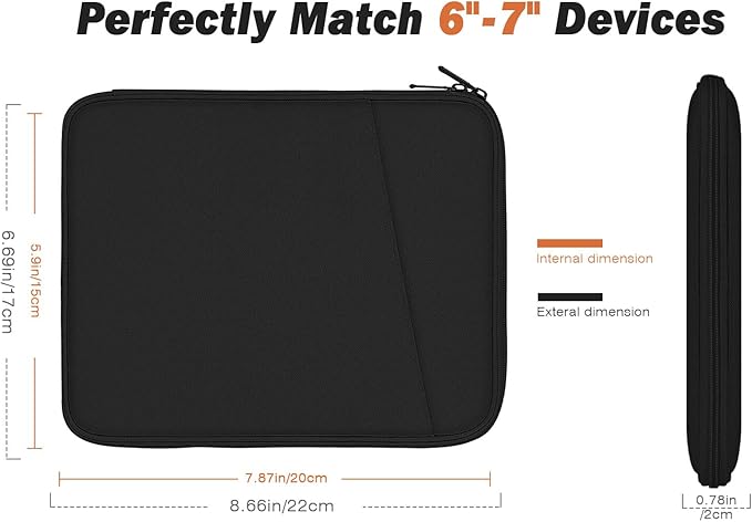 MoKo 6-7" eReader Sleeve Bag for 7" ereader Colorsoft Signature Edition, All-New 6" ereader 11th Gen 2022/10th Gen 2019/8th Gen 2016, 6.8" ereader Paperwhite 11th/10th Gen 2021/2018, Black