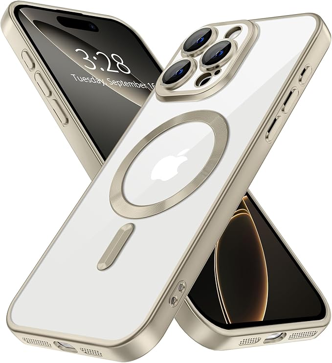 Hython Magnetic Clear for iPhone 16 Pro Max Case with Camera Lens Protector [Compatible with MagSafe] Plating Edge Slim Soft TPU Cover Protective Phone Case for iPhone 16 Pro Max 6.9", Matte Gray