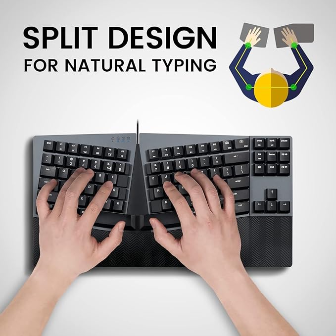 Perixx PERIBOARD-335BR Wired Ergonomic Mechanical Compact Keyboard - Low-Profile Brown Tactile Switches - Programmable Feature with Macro Keys - Compatible with Windows and Mac OS X - US English