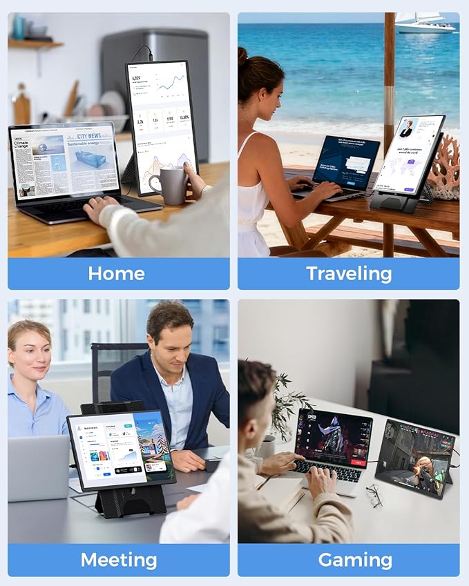 Cevaton Laptop Screen Extender, 16.1" FHD 1200P Portable Monitor for Laptop with Magnetic Detachable Stand, 360° Rotatable Borderless Screen, Plug & Play, Compatible with Windows Mac