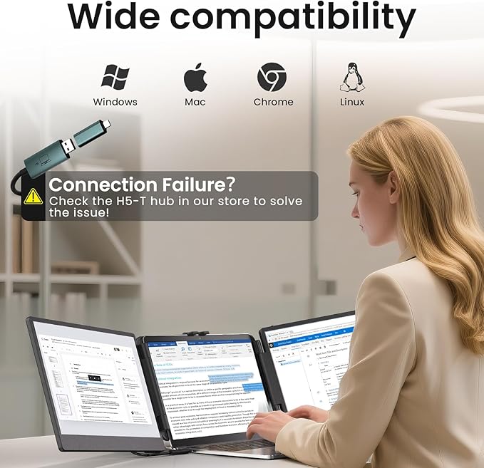 14" Triple Laptop Screen Extender - FHD 1080P Portable Monitor Work Travel Display 13-17" Laptops USB-C HDMI for Windows/Mac/Chrome