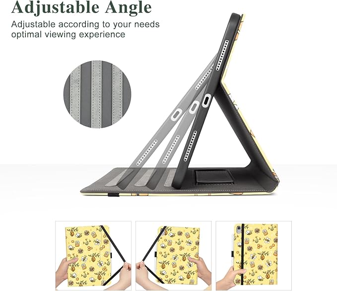 Vimorco Case for iPad (A16) 11th Generation 2025, for iPad 11th/10th Generation Case, Pencil Holder with Hand Strap & Pocket, Multiple Stand Protector PU Leather Cover, Auto Wake/Sleep, Yellow Bee