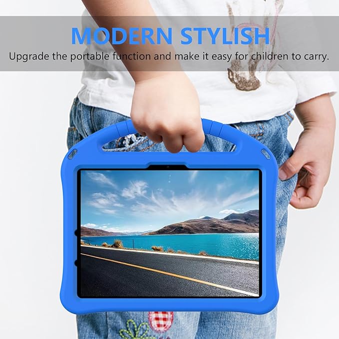 Kids Case for iPad Pro 11-Inch 2022/2021/2020/2018 (4th/3rd/2nd/1st Generation) & iPad Air 5th/4th Gen Case 2022/2020 10.9" with Kickstand/Handle/Pencil Holder Stand Girl Boy Cover, Blue