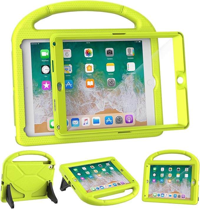 YIHE Shockproof Kids Case for iPad 6th/5th Generation (9.7 inch, 2018/2017), iPad Air 2/1 & Pro 9.7 | Durable Protective Cover with Built-in Screen Protector & Stable Stand, Light Yellow