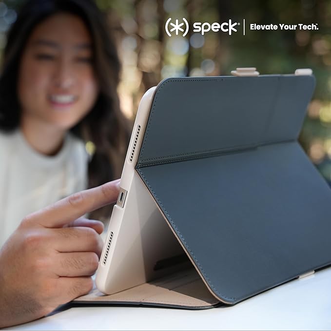 Speck New iPad Air 11 Case (2024) - Fits iPad Air (2024/2022/2020, 6th/5th/4th Gen) with Pencil Holder, Drop & Camera Protection, Slim Multi Range Stand, Balance Folio - Black/Black/White