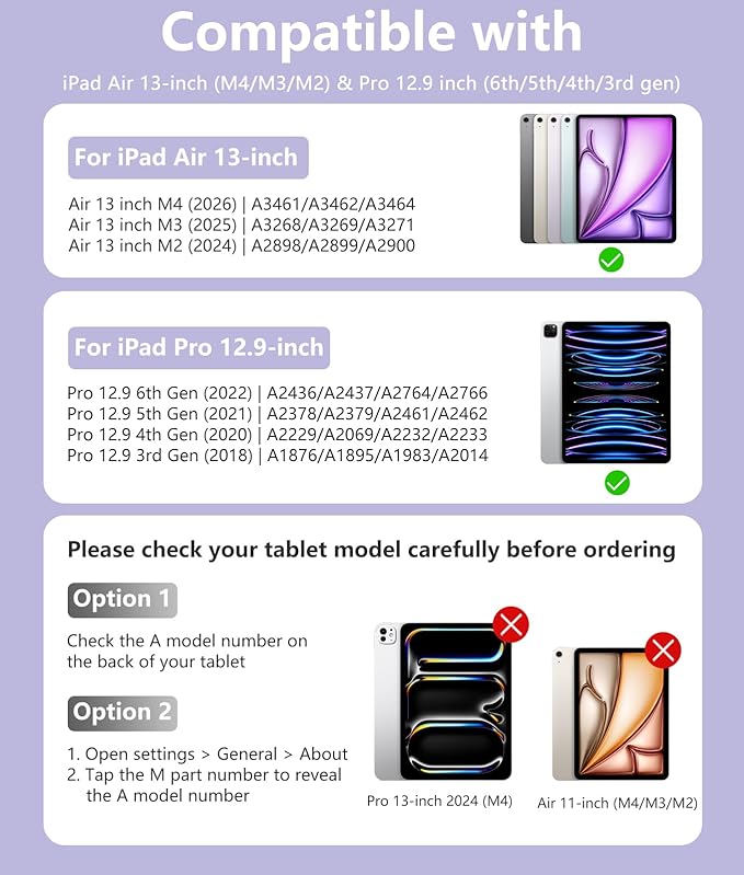 Harvopu for iPad Air 13 Inch & Pro 12.9 Case with Keyboard - Multi-Touch Trackpad, 7 Colors Backlit, Detachable Keyboard Cover for iPad Pro 12.9 (6th, 5th, 4th, 3rd gen), Air 13 M4/M3/M2 (Purple)
