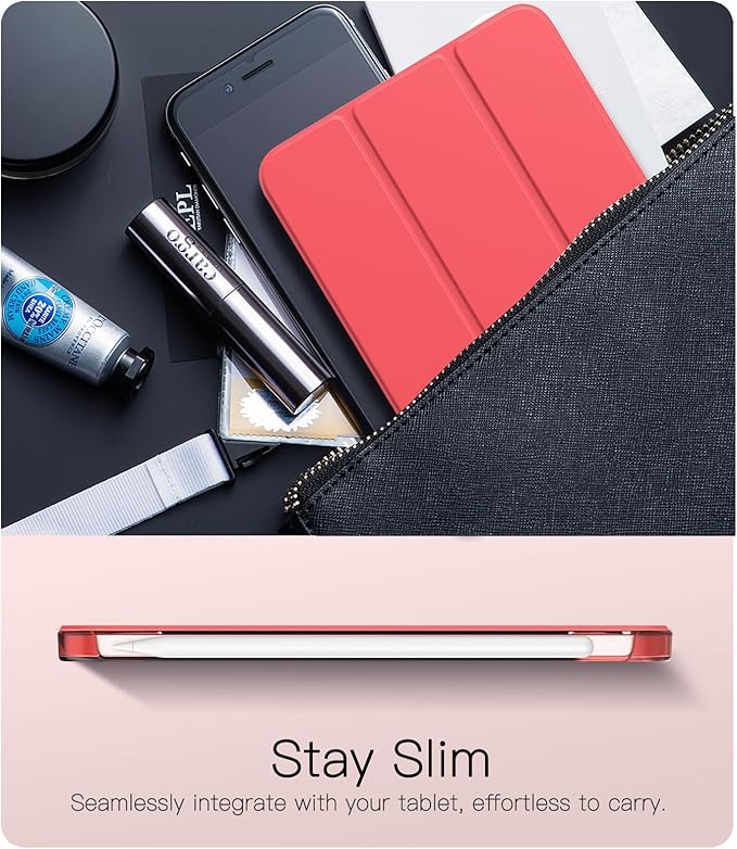 TiMOVO Case for iPad mini 7 A17 Pro 8.3-inch 2024, iPad mini 6th Generation Case, Slim Translucent Hard Back Folio Cover Support Touch ID & Apple Pencil Charging, Auto Wake/Sleep, Coral Orange