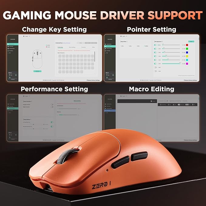 Zero 1 Pro Gaming Mouse,55g Ultralight Wireless Mouse, PAW3311 12K DPI, Tri-Mode 2.4G/Bluetooth/USB-C,Programmable Ergonomic Design,for Laptop/PC/Mac(Orange)