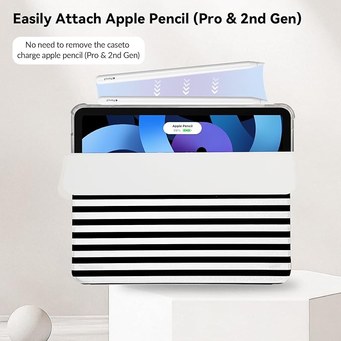 Lovmooful Compatible for iPad 11th 11-Inch A16 (2025),iPad 10 (10.9-Inch,2022 Model,10th Generation) Case with Pencil Holder Cute Striped Aesthetic Design Soft TPU Trifold Stand Protective-Black&White