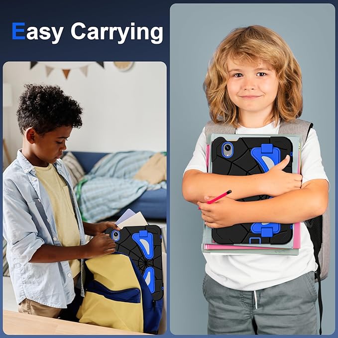 AKABEILA Compatible with Apple iPad mini 6 2021/iPad mini 7 2024 Tablet Case，Lightweight Shockproof Rugged Protective Cover with Kickstand for Kids Children Boys Babies Black Blue
