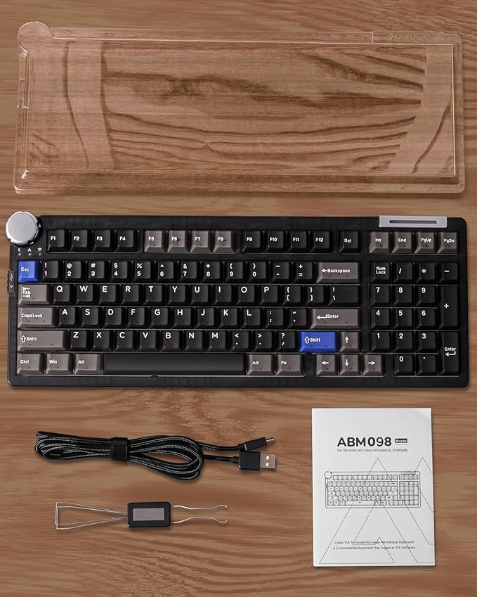 ZORNHER ZH980 Pro Wireless Mechanical Keyboard with Metal Knob,Full Size Thocky Gaming Keyboard,Creamy Keyboard with Number Pad,Thocky Switches,QMK/VIA Support,Retro Black