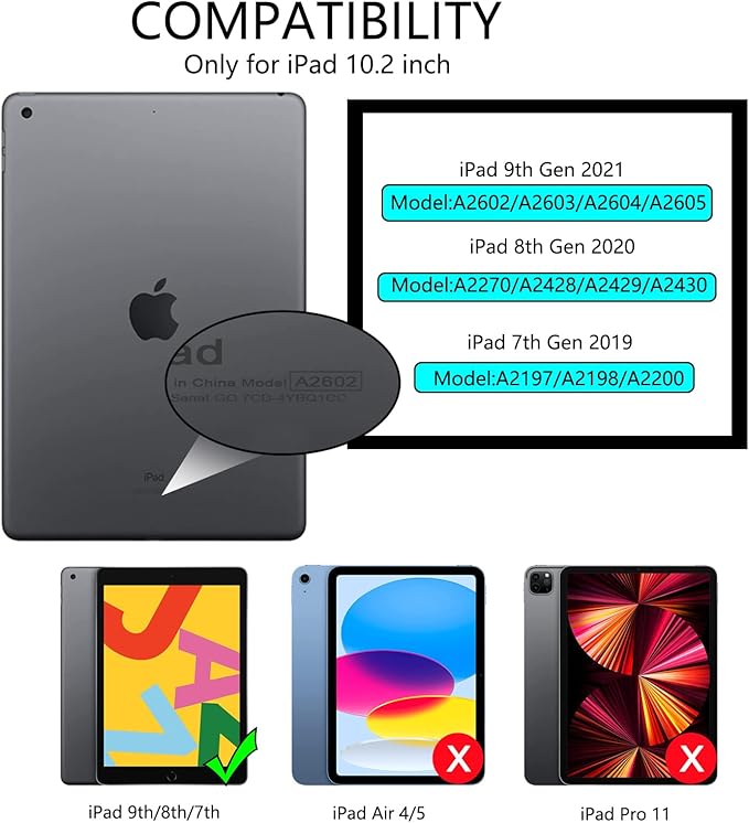 Case for iPad 9th / 8th / 7th Generation (2021/2020 / 2019), for iPad 10.2 Inch Case with Pencil Holder, Stand Tablet Clear Back Cover, Auto Sleep/Wake - Grey White