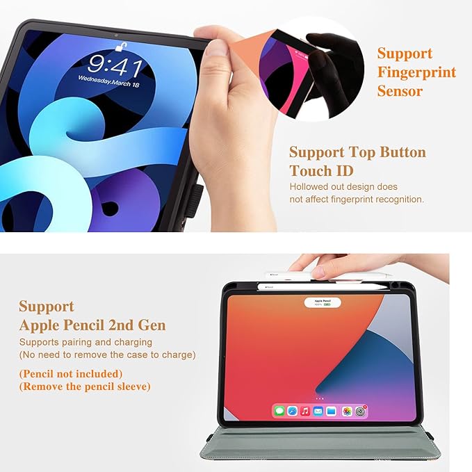 Rotating Case for iPad Air 11 Inch M4/M3/M2 2026, for iPad Air 5th/4th Gen Cases,for iPad Pro 11 Inch Case 4th/3rd/2nd/1st Generation Pencil Holder/Hand Strap/Pocket 360 Degree Rotating, Flower Garden
