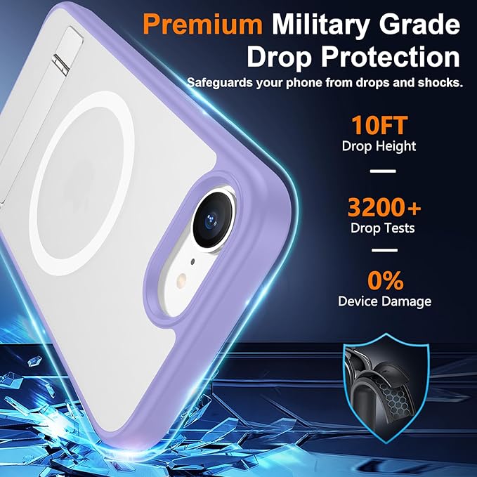 SPIDERCASE Magnetic for iPhone 17e Case for iPhone 16e Case, with [3 Stand Ways] [Military Grade Drop Protection] Invisible Stand Shockproof Slim Case for iPhone 17e/16e 6.1 inch, Light Purple