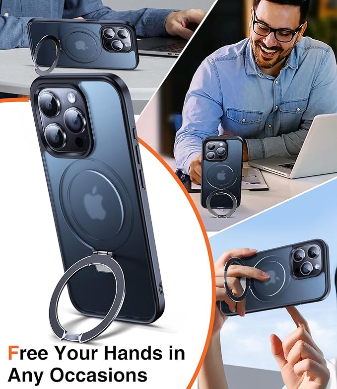 Chicfun 3-in-1 [Magnetic+Kickstand+Ring Holder] for iPhone 15 Pro Max Case Stand Ring Holder Compatible with MagSafe, Military Shockproof Protective Matte iPhone 15 Pro Max Phone Case Kickstand Cover