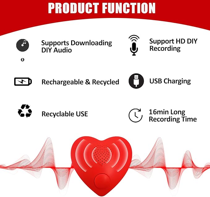 XLW Voice Recorder, 16min Sound Recorder for Stuffed Animals,Personal Voice Message Recordable Chips Module for Christmas Valentine's Day Plush Toy & DIY Creative Sound Gifts for Boys, Girls (Red)