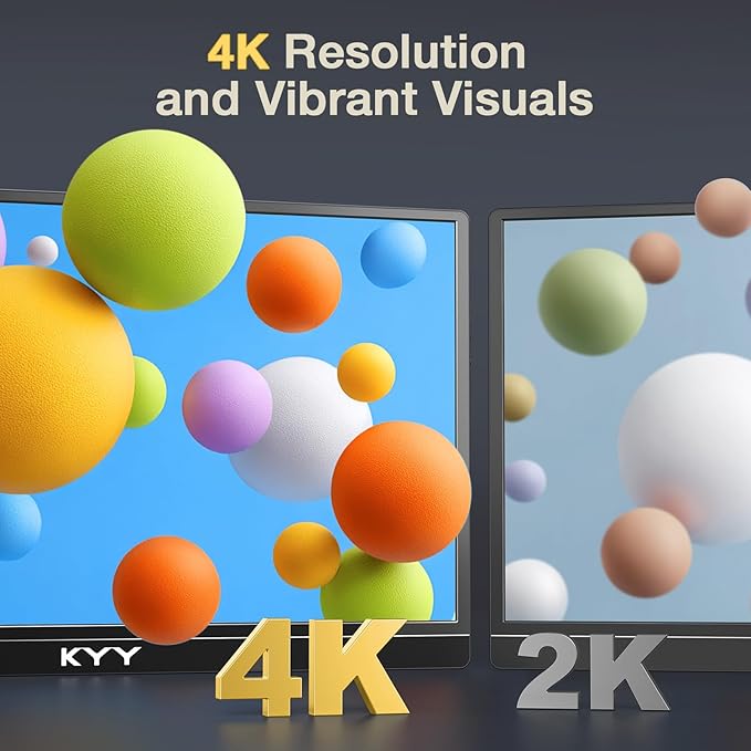 KYY 4K Portable Monitor – 15.6" UHD IPS Travel Display, Slim & Lightweight Design, HDMI & USB-C Inputs, Perfect for PS5, Xbox, Switch, Laptops, Phones, and On-the-Go Professionals, K5