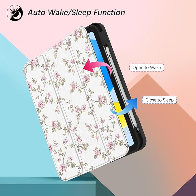 Case for iPad Pro 11 inch 4th/ 3rd/ 2nd / 1st Generation (2022/2021/2020/2018) Case with Pencil Holder, Auto Sleep/Wake, Girly Women Cute Design Pro 11 inch Cover with TPU Back, Pink Flowers