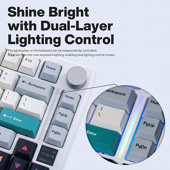GK GAMAKAY TK75 V2 75% Silent Mechanical Keyboard with TFT Screen, Hot Swap RGB Bluetooth 5.0/2.4GHz Wireless/USB-C Wired PBT Cherry Profile Keycaps Gaming Keyboard (GamaKay Phoenix Switch)