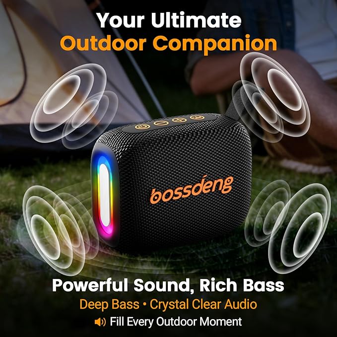 Portable Waterproof Bluetooth Speaker IPX5 for Outdoor,HD Sound All-Day Playtime, BT5.3,Wireless Speakers with Lights, Essentials for Beach/Party/Camping,Gifts for Men Women Boys Girls-Black