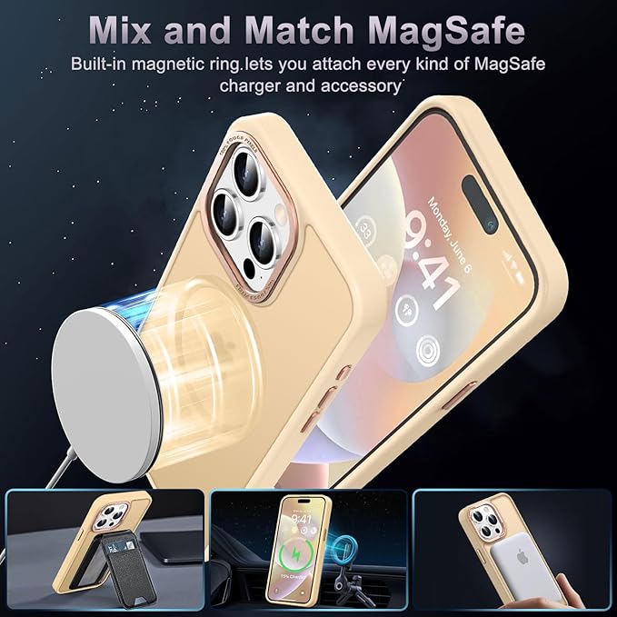 Newfuture Magnetic for iPhone 15 Pro Case [Compatible with Magsafe] [Military Grade Drop Protection] Translucent Matte Anti-Fingerprint Shockproof Phone Case for iPhone 15 Pro 6.1 inch, Creamy Yellow