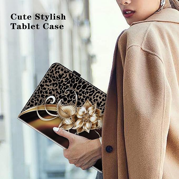 for iPad 10th Generation Case - 10.9 Inch 2022, PU Leather Shockproof Slim Case with Pencil Holder Elastic Strap Cover - Metallic Flower