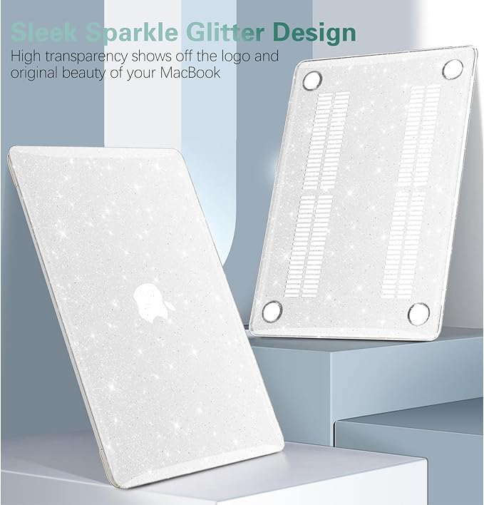 Clear Glitter Case for MacBook Air 13 inch 2021-2018 M1 A2337 A2179 A1932, Glitter MacBook Air M1 Case, Shiny Bling Sparkle Plastic Hardshell & Keyboard Cover for MacBook Air 13.3'', Transparent