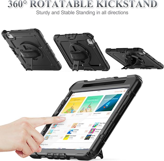 SEYMAC stock Case for iPad Air 5th/4th Generation/Pro 11 (4th/3rd/2nd) with Screen Protector Pen Holder, 360° Rotate Hand Strap/Stand Case for iPad Air 5th/4th Gen 10.9''/ Pro 11'' (Black)