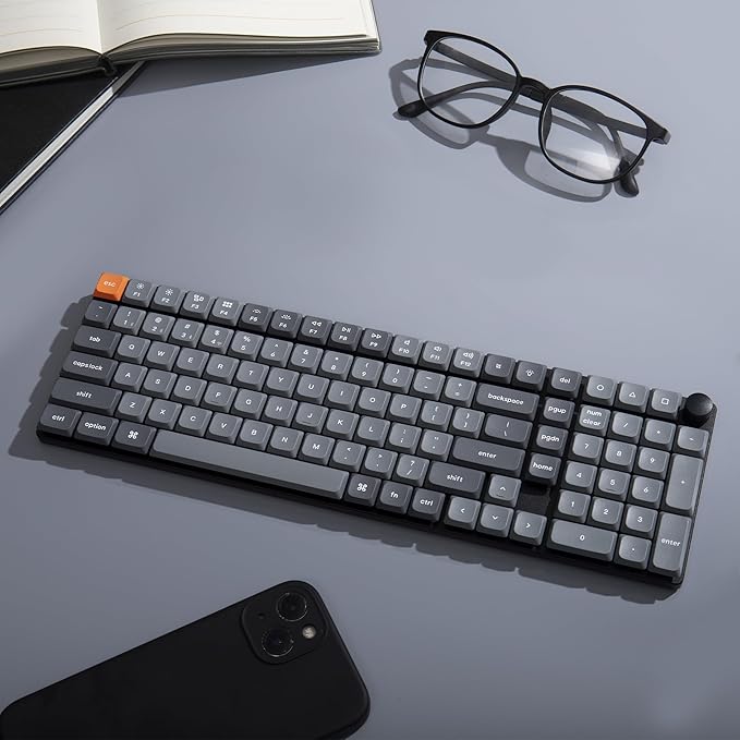 Keychron K17 Max 96% Layout QMK/Launcher Ultra-Slim Wireless/Type-C Wired Mechanical Keyboard with White LED Backlit, Low-Profile Gateron Mechanical Red Switch Compatible with Mac Windows Linux
