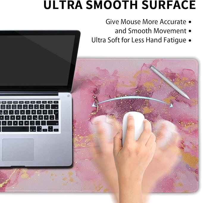 Gold Pink Marble Mouse Pad Extended Large 31.5x11.8in Coquette Kawaii Desk Mat Preppy Trendy Computer Mousepad XL Non-Slip Rubber Base Stitched Edge Rose Gold Mousepad PC Desk Pad for Work Desktop
