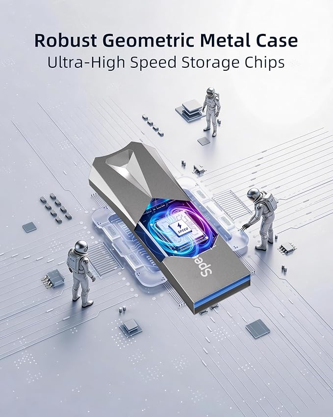 128GB USB 3.0 Flash Drive,Speederlash High Speed Thumb Drive,190MB/s Read Speed,Durable Metal Casing,Storage Expansion for Photos,Videos,Car Audio,Portable Memory Stick,Silver